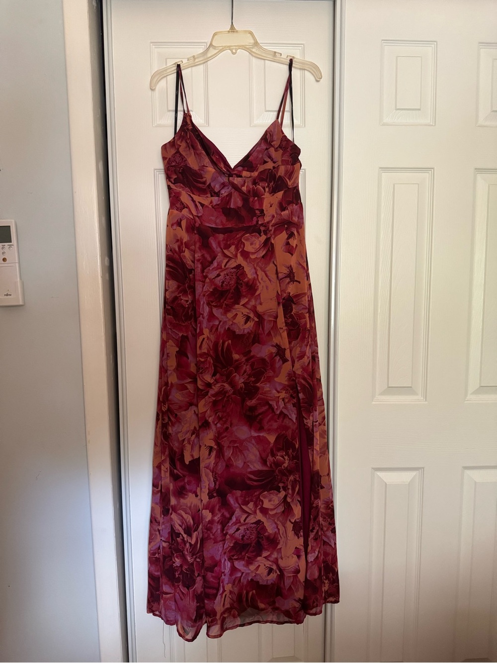 Lulu's Red and Tan Floral Spaghetti-Strap Maxi Dress